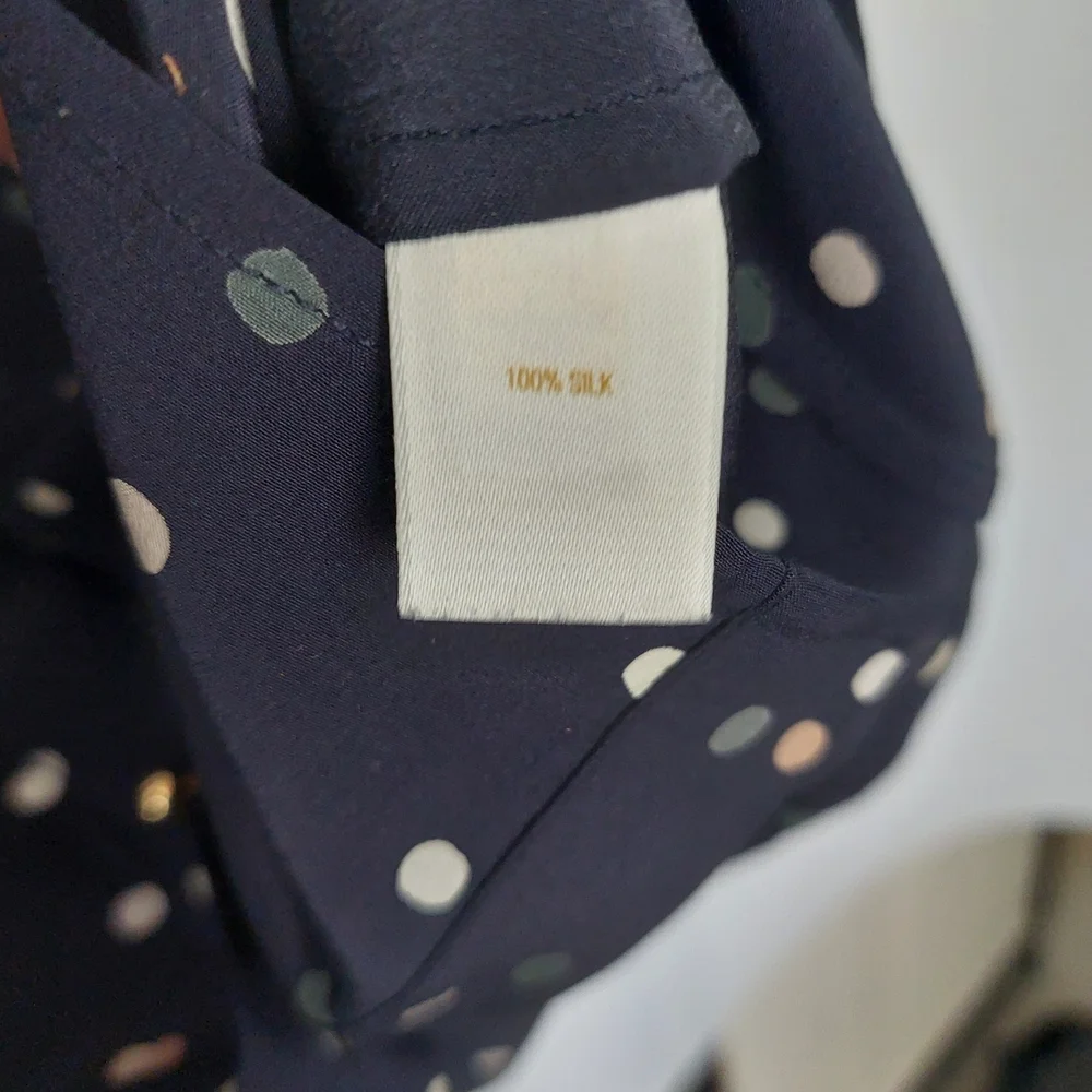 Kate Spade Lynette Navy Polka Dot Blouse with Ruffle Neck